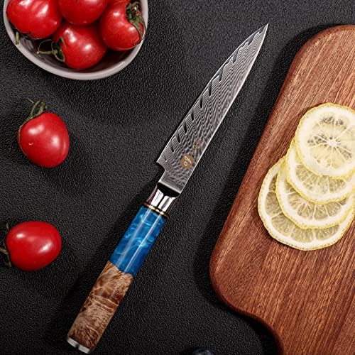סכין שירות למטבח Dnifo 5 אינץ ', סכיני מטבח של דמשק פלדה-סכין חד-תכליתית חדה אולטימטיבית לחתוך, טחון, חיתוך-להב