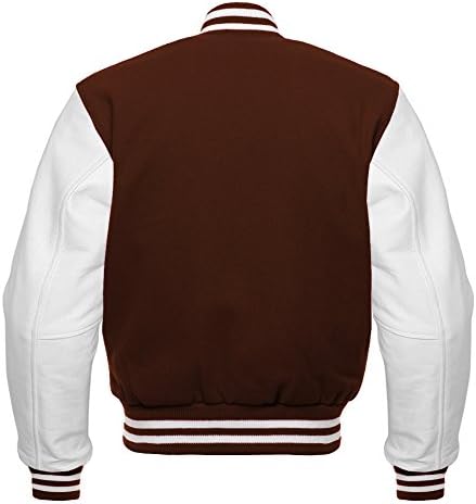 Varsity letterman צמר אפור כהה וז'קט שרוולי עור שמנת אמיתי