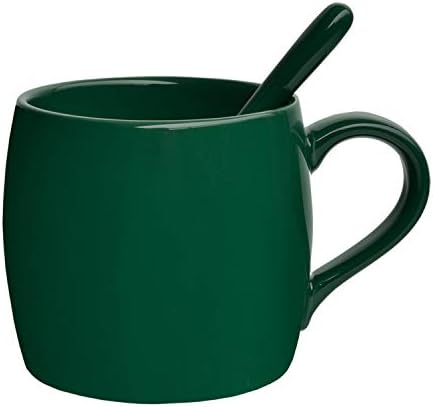 ספל קפה קרמיקה של בוסמרלין עם כף, כוס תה לבן למשרד ולבית, מדיח כלים ומיקרוגל, 14 גרם, חבילה אחת)
