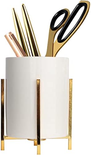 זיבולד זהב עיפרון כוס חסון מתכת מסגרת עם לבן קרמיקה עט מחזיק עבור שולחנות מטבח מכשיר מחזיקי