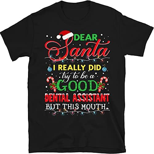 MOOBLA יקרה סנטה עוזר שיניים חולצת חג מולד, חולצות עוזרות שיניים, חולצת עוזר שיניים לחג המולד, חג המולד שיניים