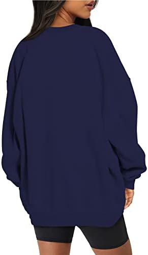 סתיו אופנה גדלים חולצות לנשים מוצק עגול צוואר בסוודרים סווטשירט זרוק כתף ארוך שרוול תלבושות סוודר