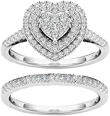 925 אירוסין חתונה כסף טבעת כלות לב מעוקב זירקוניה CZ יום השנה