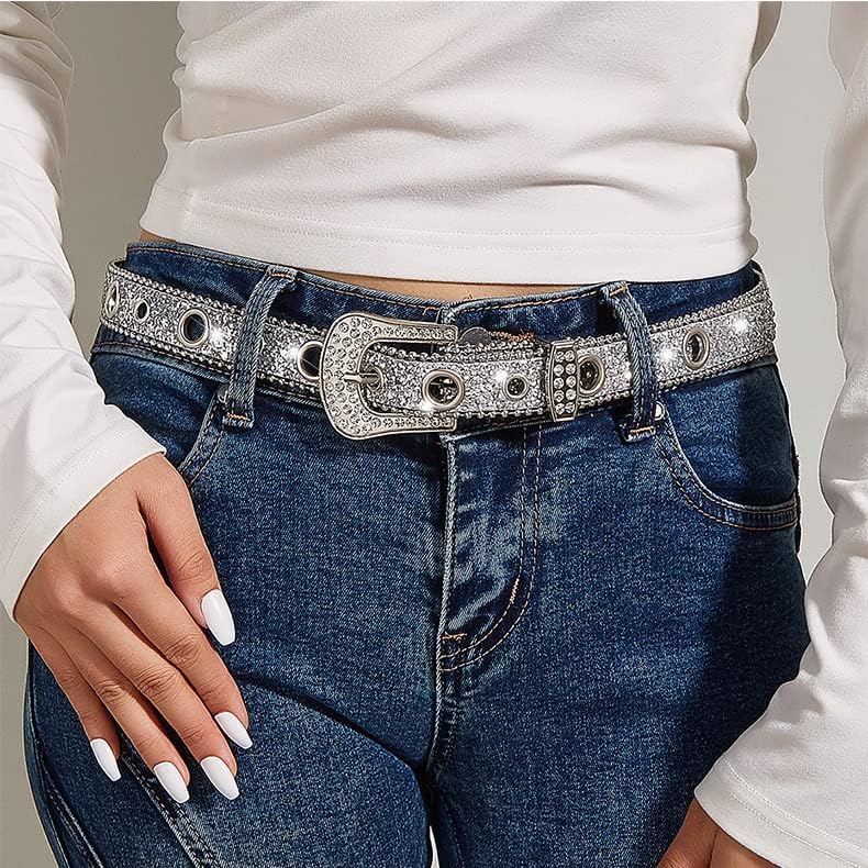 ריינסטון חגורות לנשים מערבי בוקרת בלינג סקיני עור חגורת עבור ג ' ינס מכנסיים שמלות