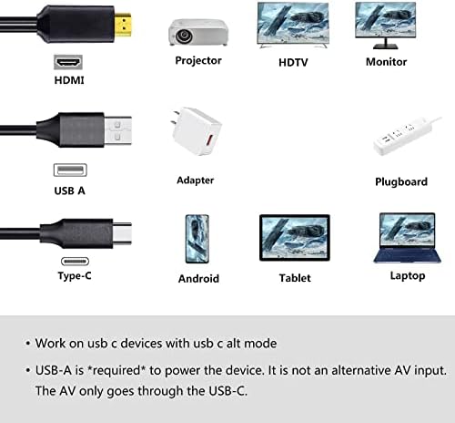 USB C כבל HDMI, טלפון TOTV מתאם 6ft 4K תצוגה וטעינה עבור MacBook Pro/iPad Pro/Chromebook/מחשב נייד/טלפונים