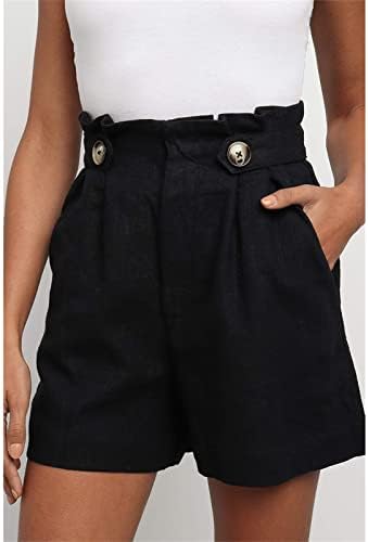 Silunmama2021 מכנסי קיץ בעלי מותניים גבוהים לנשים כפתור כפול כפתור כפתור מגולגל מכנסיים קצרים רגל רחבים