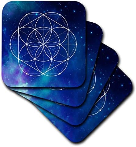 עיגולי קדושים קדושים תלת מימדיים גיאומטריה פרחים על רקע גלקסי כחול מבריק רכבות אריחי קרמיקה, רב צבעוני