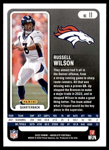2022 Panini Absolute 11 Russell Wilson NM-MT Denver Broncos כרטיס מסחר בכדורגל NFL