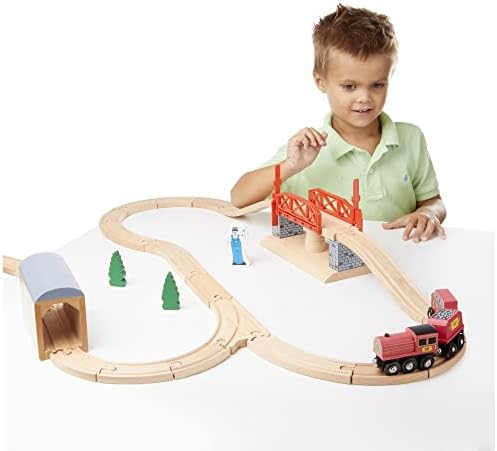 סט רכבת עץ של מליסה ודאג סובב סט רכבת מעץ - סט רכבת מעץ לילדים בגילאי 3+