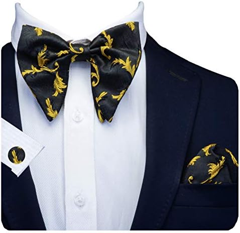 גוסלסון אופנה פרחוני מתכוונן מראש קשור גדול עניבת פרפר כיס כיכר חפתים סט עם תיבה