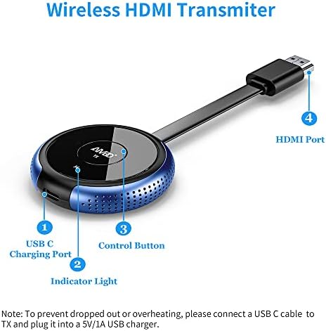 Timbootech HDMI משדר אלחוטי 165ft כחול - מקלט 1 ניתן לשלב עם 8 משדרים - מתג בלחיצה אחת - תואם גם למותגים