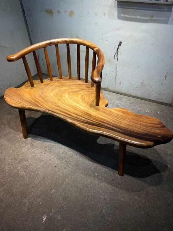 כיסא ספסל עץ חיצוני של Slabstudiohongkong, כיסא חוף עץ אגוז, כסא פרחים מודרני, ספסל צורה אקראית,