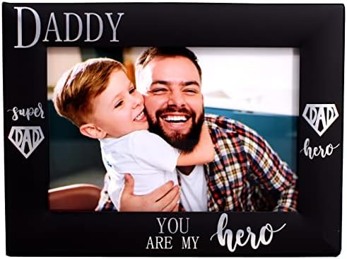 Leadex Daddy אתה מתנת חג המולד של הגיבור שלי לאבא מסגרת תמונה של אבא, מתכת שחורה חרוטה 4 על 6 אינץ 'אופקית