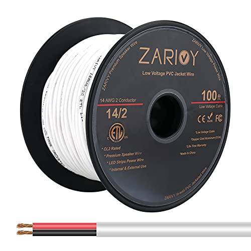 Zarivy 100 רגל 14 מד 2 מוליכים חוט שחור אדום עם ז'קט לבן עמיד בפני אש, 14/2 AWG CL2 חוט כבל