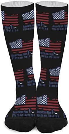 דגל אמריקאי וייטנאם ותיק גרביים גבוהים מצחיקים חמים מעל גרבי צינור העגל גרביים תואמים לנשים גברים