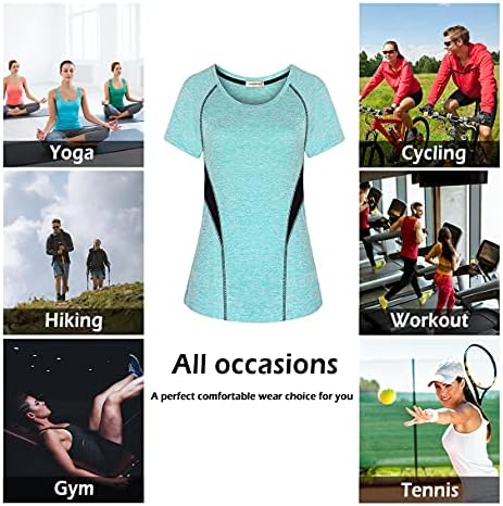 צמרות אימון של Yakestyle לנשים, חולצות יוגה מזיעות פיתול ריצה של חולצות טיול טיולים
