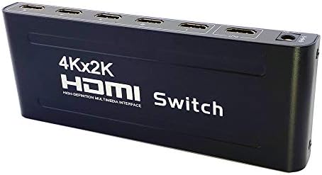מתג HDMI Axgear 4K 1080p HDTV 5 ב 1 אלומיניום עם כוח שלט רחוק 5 יציאה