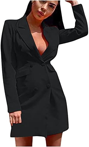 חליפת נשים שמלות מיני עסקיות אופנה בלייזר מזדמן בלייזר כפול חזה דק שרוולים ארוכים