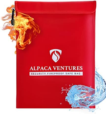 שקיות מסמכים של Alpaca Fireprof אטום למים עם רוכסן לאבטחה - תיק עמיד למפתח להבה, 15 x11, שקית חסינת אש