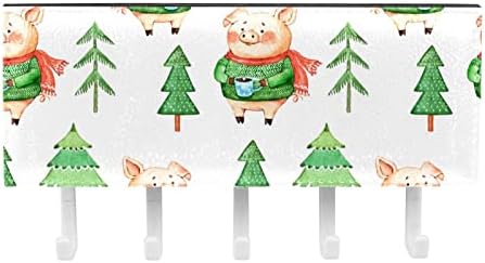 חזיר חמוד עם סוודר ירוק קפה עץ חג המולד מארגן עם 5 ווים מדף מדף מטבח קיר מדף אחסון רב -פונקציונלי