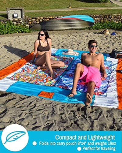 שמיכת חוף חופשית של Eccosophy חול חוף 9x10ft + סביבה ידידותית לידידות מהירה מיקרופייבר מגבת חוף 71x35