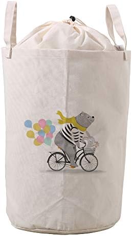סל כביסה סל בגדים מלוכלכים עמיד למים שקית אחסון ארגונית חמוד דוב ארנב אופניים רטרו בית תפאורה
