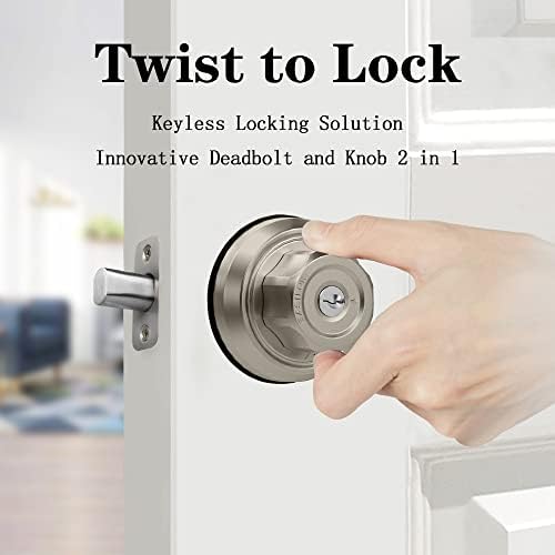 Easilok Twist כדי לנעול דלת Deadbolt Lock Lock ללא מפתח כניסה למנעול דלת עם תפס לילה בלתי ניתן לבחירה וכפתור