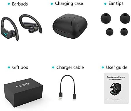 אוזניות אלחוטיות, Bluetooth 5.1 אוזניות לספורט, עם מארז טעינה אלחוטי וכרות אוזניים מעל אוזניות