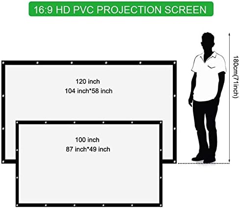 JRDHGRK מסך מקרן מתקפל 100 120 אינץ '16: 9 HD מסך הקרנת בד PVC לקולנוע קולנוע ביתי של קולנוע