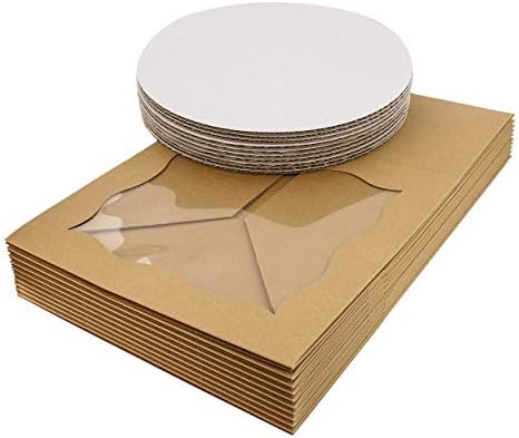 מפרט 101 קופסאות עוגה מרובעות עם חלון-מיכל עוגה חד פעמי 10 יחידות עם לוח עוגה, קופסאות עוגה חומות קראפט 10 על