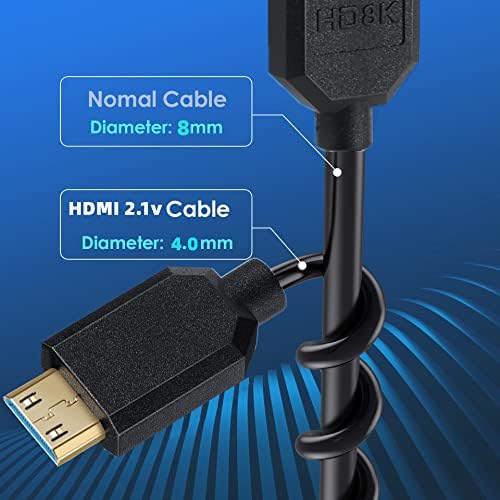 Qaooquda mini hdmi לכבל מפותל Hdmi, זווית של 90 מעלות מהירות גבוהה מיני Hdmi זכר ל- HDMI 2.1 כבל מתאם ספירלה