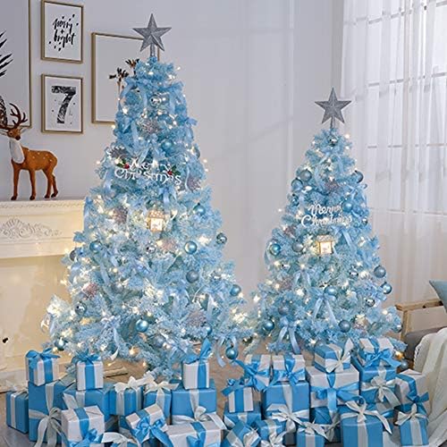 ZPEE 8 מצבי LED LED אור חג המולד, עץ אורן מלאכותי ביתי, עצי חג מולד כחולים עם תפאורה, שלג נוהר