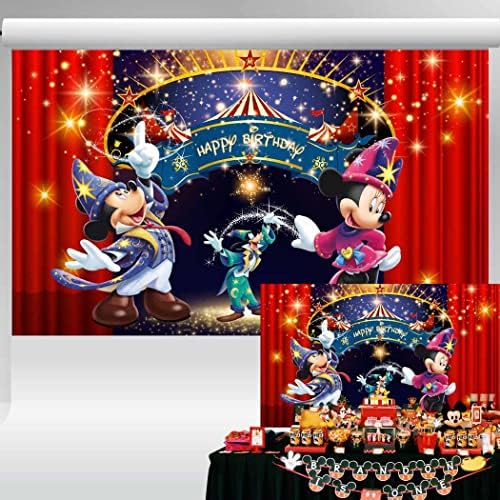 מיקי ומיני קוסם תפאורה קרקס מפלגת יום הולדת קישוטים וילון אדום רקע קסם מכשף מכשף מכשף יום הולדת ציוד 7x5 ft 54