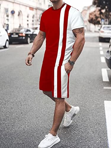Oshho תלבושות שני חלקים לגברים גברים Colorblock Tee & Shorts