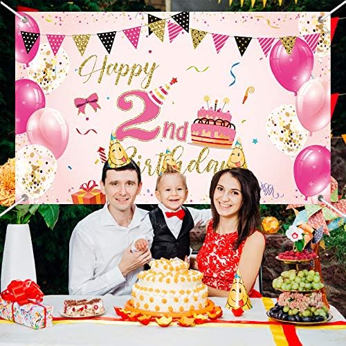 בנות 2 מסיבת יום הולדת קישוט צילום רקע ילדה פעוט ילדה קטנה שני יום הולדת עוגת שולחן דקור באנר