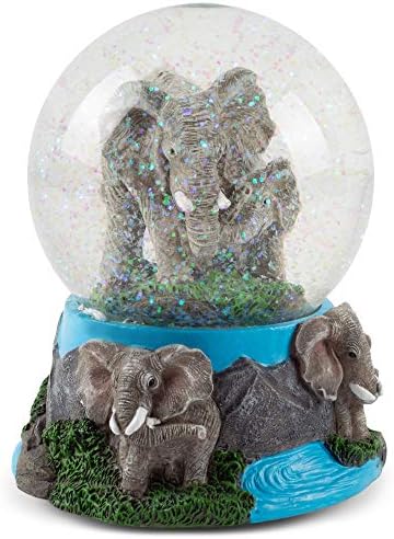 אלנזה מעצבת פיל פיל משוטת צלמית משפחתית 100 ממ גלובוס מים מנגן חולם יפהפה
