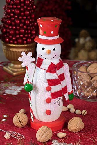 יצירות חכמות איש שלג 10 אינץ ' מפצח אגוזים מעץ מסורתי, חג המולד חגיגי עבור מדפים ושולחנות