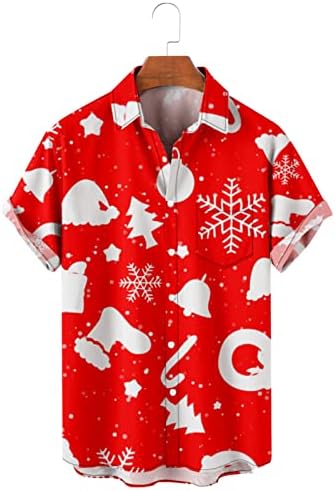 כפתור גברים לחג המולד של ZDDO למטה חולצות שרוול קצר, חולצת באולינג גרפי של חג המולד מצחיק חולצה מעצבת
