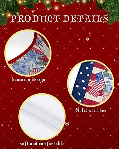 דגל אמריקאי 48 אינץ 'חצאית עץ חג המולד רך - קישוטי עץ שלט חג מולד שמח - מחצלת עץ חג המולד נוחה לחג