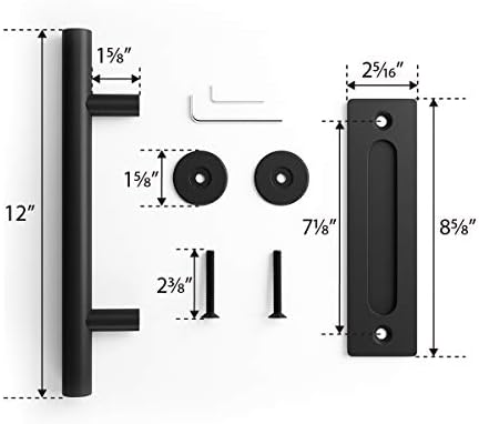 Smartstandard 6ft כבד כבד ערכת חומרה דלתות הזזה חסונה עם ידית דלת אסם בגודל 12 אינץ '
