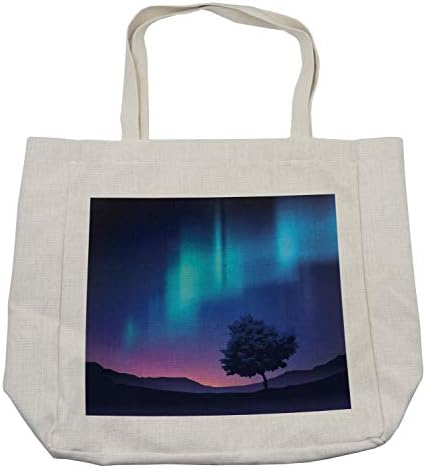 תיק קניות פנטזיה של אמבסון, אורורה בוריאליס עם עץ באזור הארקטי בשמיים נדירים נוף להדפס, תיק לשימוש