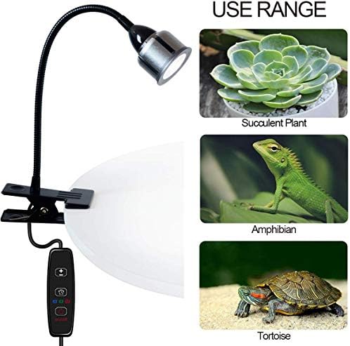 Haichen Tec uvb אור חום זוחלים, תזמון LED UVA+מנורת חום UVB עם מהדק גמיש לזוחלים לטאה דו -חיים צבים