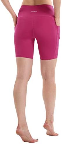 מכנסי יוגה של רוקורוז לנשים בקרת בטן 4 דרך מתיחה אימון מותניים גבוה מכנסיים קצרים עם כיסים