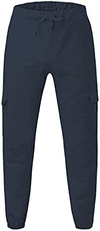 מכנסי מטען שחורים גברים גברים כותנה רופפת מזדמנים פלוס כיס גודל גודל שרוך מכנסיים מותניים אלסטיים מכנסיים