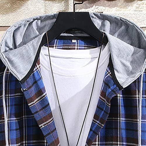 XZHDD משובץ חולצות מזדמן עם גברים, כפתור סתיו מטה צווארון מפני צווארון ארוך שרוול ארוך משובח חולצה רופפת חולצה
