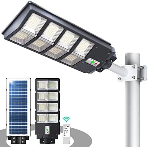 GEBOSUN 500W אורות רחוב סולאריים חיצוניים, 360 LED 6000K LED שיטפון סולארי חיצוני מופעל עם חיישן