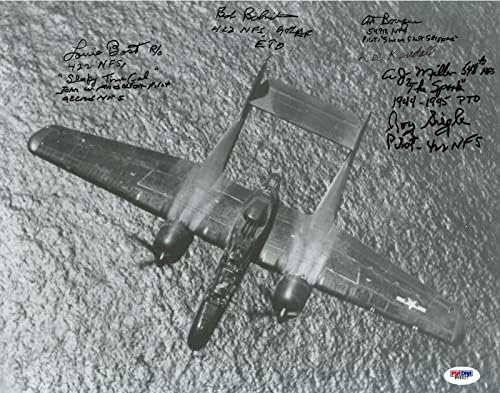 מלחמת העולם השנייה P -61 טייסים Multi חתומים 11x14 Photo PSA P04427 נדיר - תמונות MLB עם חתימה
