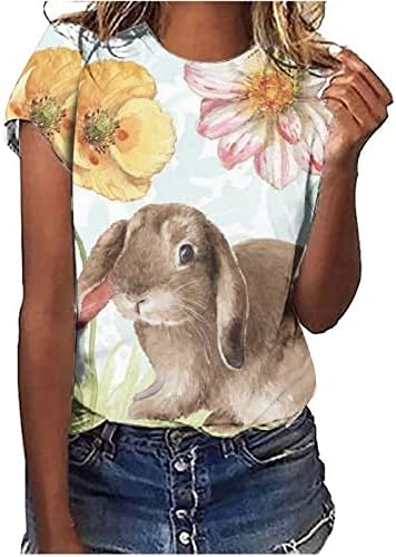 חולצות פסחא של נשים חולצות ביצי ארנב חמודות חמודות טיז גרפיות שרוול קצר צווארון קרקע חולצת טריקו