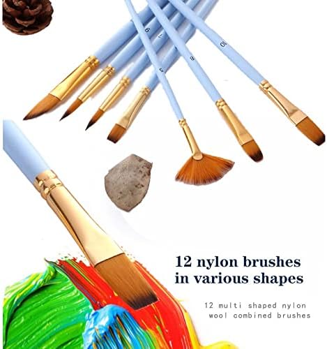 SDGH 12 מברשות צבע עדינות הגדרת סגנון שיער ניילון גדלים שונים של אמן צבעי מים אקרילי עט עט