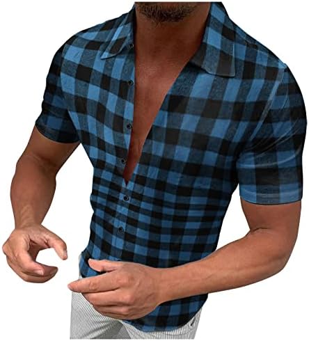 חולצות משובצות של Beuu לגברים, 2022 כפתור חולצה משובצת גברים בקיץ